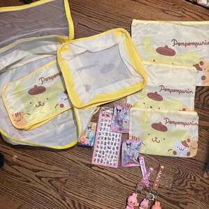 Labubu & Sanrio LOT. Travel bags with mesh, Stickers, Keychains, Erasers